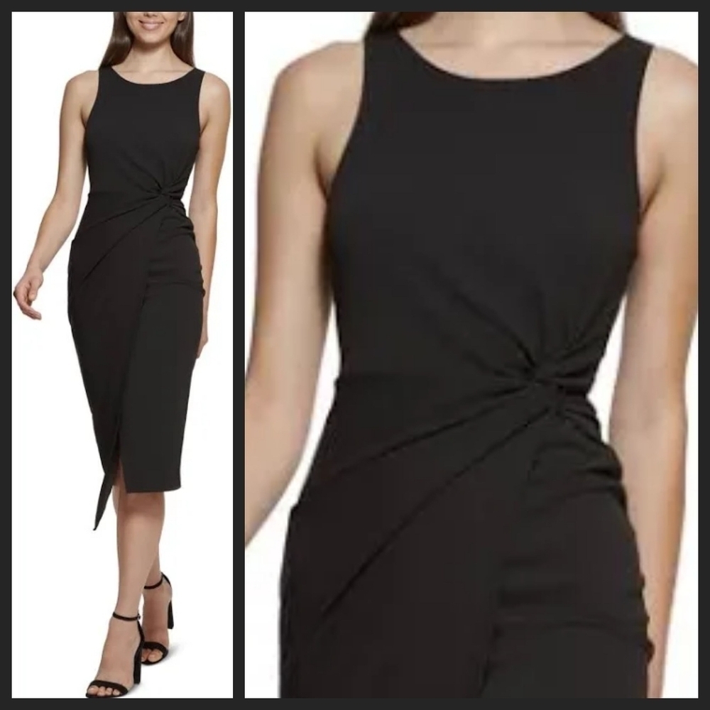 NEW! GUESS Black Sleeveless Tie Knot Midi Dress Medium.